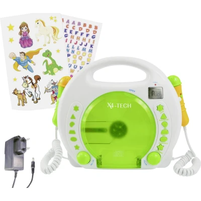 Afbeelding van X4 Tech Bobby Joey Kinder CD speler CD, SD, USB Incl. karaoke functie, microfoon Wit, Groen