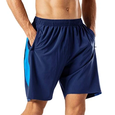Afbeelding van HMIYA Sportshorts voor heren, sneldrogend, korte broek met zak ritssluiting, marineblauw, L