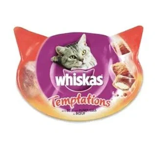 Afbeelding van Whiskas Temptations 60 g Kattensnack Rund&amp;Vlees