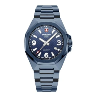 Afbeelding van Swiss Alpine Military 7005.1 Herenhorloge, analoog, kwarts, roestvrij staal, blauw/blauw/blauw 1195sam, armband