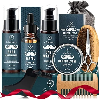 Afbeelding van Oukzon Baardverzorgingsset, 10 in 1 Baardverzorgingsset Cadeau voor Mannen Baardshampoo, Baardconditioner, Baardolie, Baardbalsem, Baardkam, Baardborstel, Baardschaar, Baardsjablonen en Opbergtas