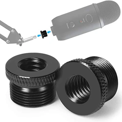 Afbeelding van Frgyee Set van 2 schroefdraadadapters, 5/8 inch mannelijk naar 3/8 vrouwelijke microfoonschroeven voor Blue Yeti/Blue Snowball/Blue Yeti X microfoonhouder (zwart)