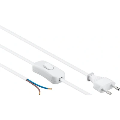 Afbeelding van CEE 7/16 2 aderig open eind stroomkabel met schakelaar 2x 0,75mm / wit 1,5 meter