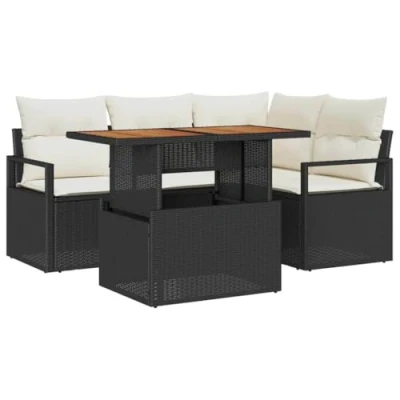 Afbeelding van vidaXL 5 delige Tuin Sofa Set met Kussens Zwart Poly Rattan Acacia
