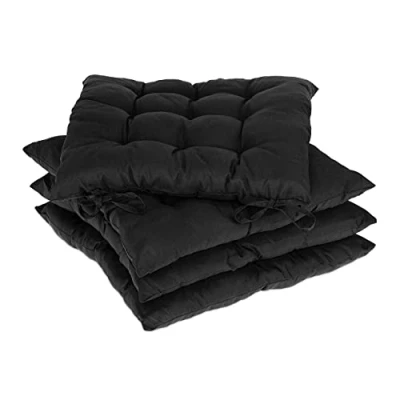 Afbeelding van Relaxdays stoelkussen set van 4, zitkussens met striklintjes, voor binnen &amp; buiten, kunststof, in het zwart