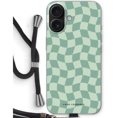 Afbeelding van Case Company® hoesje met Koord geschikt voor iPhone 16 Grid Groen Telefoonhoesje Zwart Bescherming aan alle Kanten en Over de Schermrand