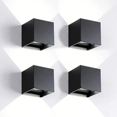 Afbeelding van 4 stuks wandlampen voor binnen en buiten, led kubus, moderne wandlamp, zwart, 12 W, 6500 K, koud licht, IP65 waterdicht, buitenlamp, vierkante stralingshoek, instelbaar