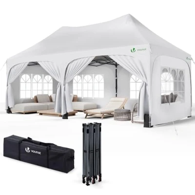 Afbeelding van VOUNOT Vouwpaviljoen, 3 x 6 m, met zijpanelen, waterdicht, uv bestendig, in hoogte verstelbaar, pergola voor de tuin zandzakken en draagtas, camping, feesten, bruiloften open lucht, wit