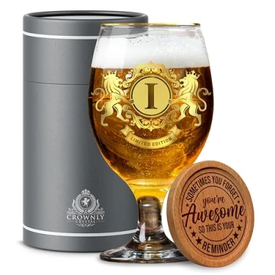 Afbeelding van CROWNLY CRYSTAL® Gepersonaliseerde cadeaus voor mannen, bierglazen, vaders, verjaardag, pint, glas, vriendjesgeschenken, oom geschenken alcoholcadeauset,
