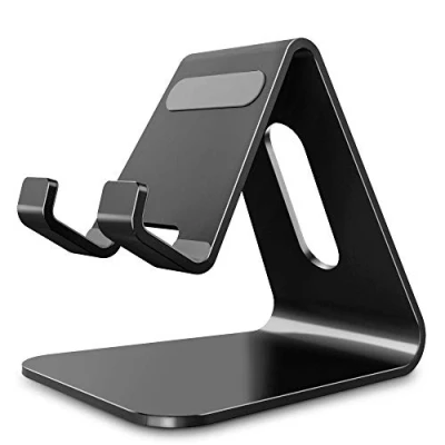 Afbeelding van Lucrave Mobiele telefoonstandaard, wieg, houder, aluminium bureaustandaard compatibel met schakelaar, iPhone 12 Mini, Pro Max 11 Xs Xr X SE 8 7 6 6s Plus 5 5s paars (Zwart)