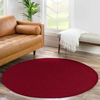 Afbeelding van Effen, kortpolig tapijt voor de woonkamer, super zacht, verkrijgbaar in verschillende kleuren en maten., Kleur: Rood, Maat: 120 cm Rotondo