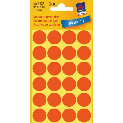 Afbeelding van Etiket Avery Zweckform 3172 rond 18mm lichtrood 96 stuks Pak a 4 vel 10