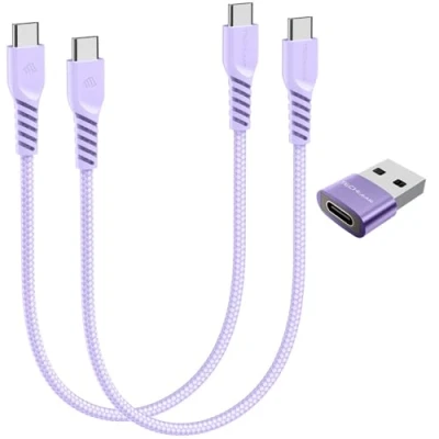 Afbeelding van TECHGEAR USB C naar kabel 60 W (3 stuks) 30 cm + adapter, gevlochten type C, snel opladen, compatibel met iPhone 15, iPad Pro, MacBook, Samsung S24/S23/A14/A15/A25/A55 enz.