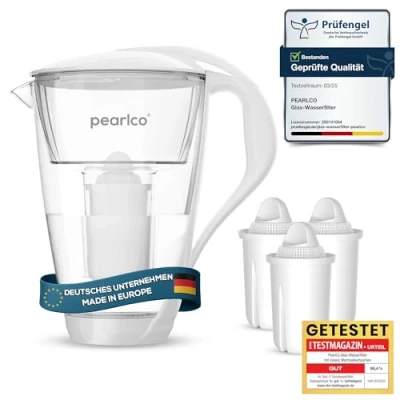 Afbeelding van PearlCo Glas Waterfilter (antraciet) met 3 universal classic filterpatronen past bij Brita
