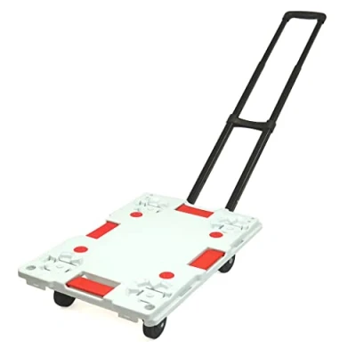 Afbeelding van Kunststof plateauwagen met inklapbare duwbeugel, lvm. 150 kg Wit x
