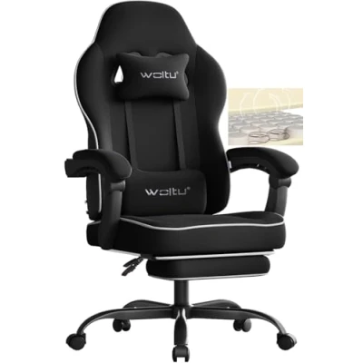 Afbeelding van WOLTU gamingstoel met pocketveringkussen, gamingstoel, 150 kg belastbaarheid, ergonomische draaistoel, hoofdkussen, lendenkussen, voetensteun, netstof, zwart, GS11sz