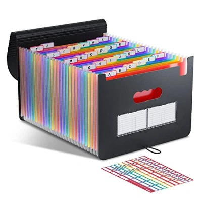 Afbeelding van Accordian File organizer, 26 vakken uitbreidende bestandsmappen, maandelijkse factuur ontvangstbewijs, documenten, kleurrijke tabbladen, brief/A4 formaat