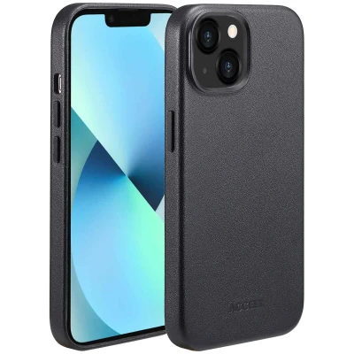 Afbeelding van Apple iPhone 13 MagSafe Hoesje Echt leder Accezz Backcover Zwart Telefoonhoesje