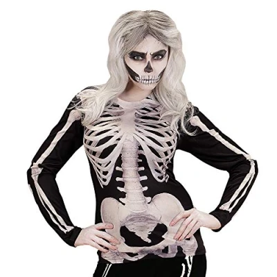 Afbeelding van Widmann Spook &amp; Skelet Kostuum T Shirt Lange Mouwen Bettina Botje Vrouw Zwart, Zwart / Wit Small Medium Halloween Verkleedkleding
