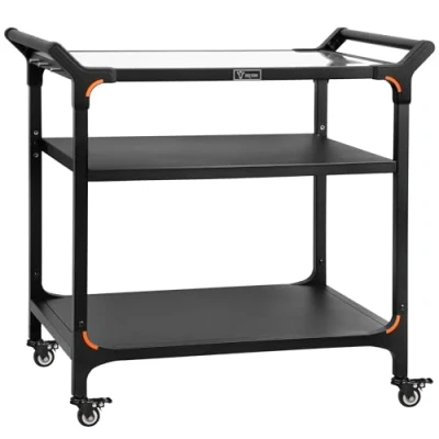 Afbeelding van BBQ Toro Grillwagen zwart grilltafel met groot werkblad bijzettafel, outdoor grill trolley outdoor, serveerwagen (3 planken (94 x 61 90 cm))