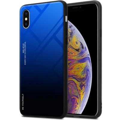 Afbeelding van Cadorabo Hoesje geschikt voor Apple iPhone XS MAX in BLAUW ZWART Tweekleurige beschermhoes TPU silicone Case Cover