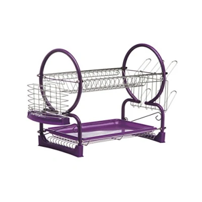 Afbeelding van Premier Housewares 2 lagen Afdruiprek Gootsteen Aftappen Rack Verwijderbare lade Bestek Bekerhouder Paars