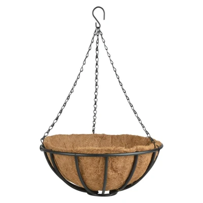 Afbeelding van Esschert Design Hanging basket metaal zwart met inlegvel 35 cm