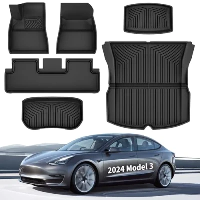 Afbeelding van YITAHOME Tesla model 3 Highland Vloermatten, complete set, all weather, antislip, hoogwandig, 3D waterdicht, weather binnenmatten, antislipmatset, compatibel met alleen (6 stuks