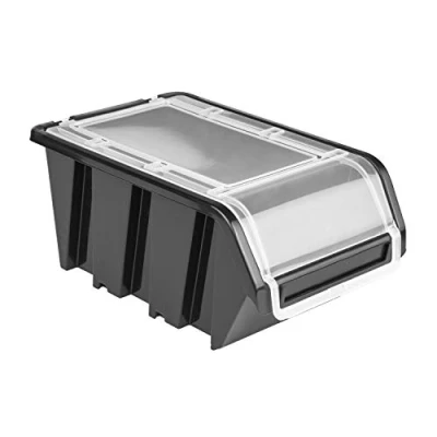 Afbeelding van botle 10 x stapelbox met deksel, werkplaats, stapelkist, sorteerbox, 100 155 70 cm, zwart, stapelkisten, kunststof opbergdozen, stapelbaar