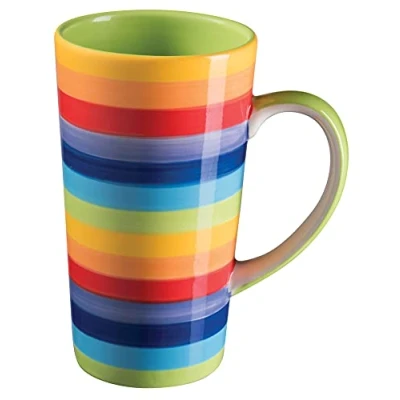 Afbeelding van Purity Style Handgeschilderde regenboog streep grote mok
