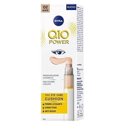 Afbeelding van NIVEA Q10 POWER 3 in 1 Eye Care Cushion 02 Nude 4 ml gekleurde oogcrème, hydraterende anti aging oogprimer met co enzym Q10, concealer, kringen gladmaken