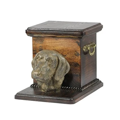 Afbeelding van Art Dog Handgemaakte Aangepaste Hondenherdenkingsurn Koudgegoten Bronzen Hondenkop op Berkenbasis Gepersonaliseerde Hondencrematiedoos 19x31x22cm Teckel ruwharig