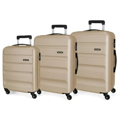 Afbeelding van Roll Road Flex hardcase koffer van ABS, een materiaal, zijdelingse combinatiesluiting, 4 dubbele wielen, handbagage, praktische binnenruimte met één vak, Champagne, Tailla unica, Set 3 koffers