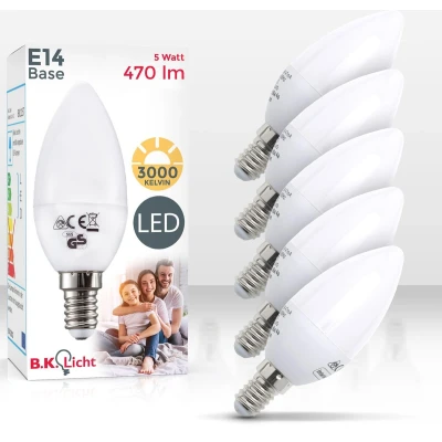 Afbeelding van B.K.Licht LED Lichtbron set van 5 met E14 5W 3.000K warm wit licht lampjes lampen gloeilampen reflectorlamp