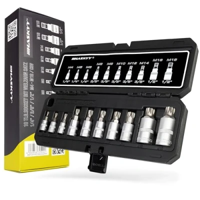 Afbeelding van Dopsleutelset XZN bit veeltand 1/4&quot; 3/8&quot; 1/2&quot; dopsleutel met voorhoofd gat 10 delig