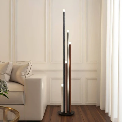 Afbeelding van Lucande LED vloerlamp met dimmer 5lichts aluminium, ijzer, acryl H: 150 cm zwart, alu, koffiebruin Inclusief lichtbronnen