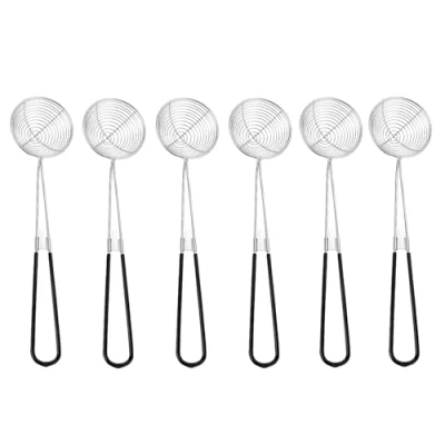 Afbeelding van fondue zeef, 6 stuks, van roestvrij staal, schuimlepel, keukenzeef, met handgrepen, lepel, filter, zeefje, accessoires, lange handgreep, pastazeef, zeeflepel, voor party, koken, zwart