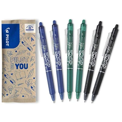 Afbeelding van PILOT FriXion Clicker, uitwisbare rollerbalpen, set van 6 (blauw, zwart, groen)