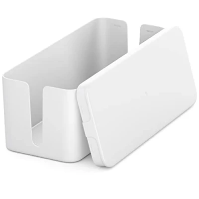 Afbeelding van deleyCON Kabelmanagement Box Kabel Organiser 32,7cm x 13,5cm 12,5cm Robuust Plastic 2 Zijopeningen voor Kabeldoorvoer Bescherming en Veiligheid Wit