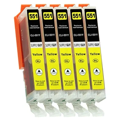 Afbeelding van Supply Guy 5 Inktpatronen met chip compatibel Canon CLI 551 Geel voor IP7250 IP8750 IX6850 MG5450 MG5550 MG5650 MG5655 MG6350 MG6450 MG6650 MG7150 MG7550 MX725 MX925