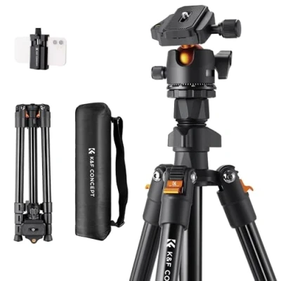 Afbeelding van K&amp;F Concept 163cm Camera Statief met telefoonhouder, Lichtgewicht Aluminium Statief, Compact 360 Balhoofd en Snelle Versie Plaat voor Camera&#039;s/DSLR (Slechts 1.15KG)