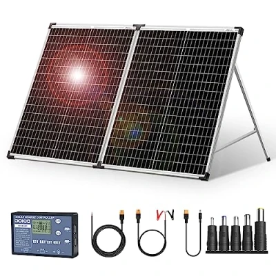 Afbeelding van DOKIO 100W draagbare opvouwbare zonnelader Handig opklapbaar Outdoor Travel oplaadbare tas met 10A controller voor caravan camper camping Auto Boot Batterij opladen（STEVIG EN EFFICIëNT）