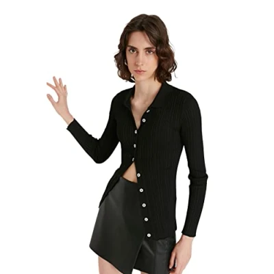 Afbeelding van Trendyol Zwarte Geribbelde Polokraag Gebreide Cardigan Twoaw20Hi0070
