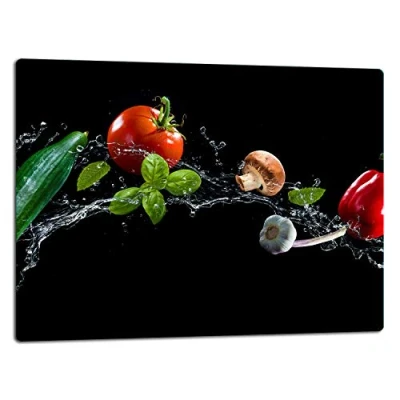 Afbeelding van TMK glazen snijplank, fornuisafdekplaat, keramische kookplaat, 1 delig, 52 x 40, snijplaat, spatbescherming, universele glasplaat, keuken, groenten