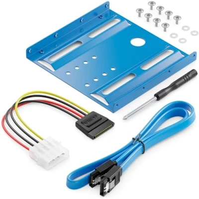 Afbeelding van deleyCON Montageframe voor 2,5&quot; Harde Schijven SSD&#039;s naar 3,5&quot; Adapter Afneembaar Frame Beugelrails Incl. Schroeven Voedingsadapter SATA Kabel &amp; Schroevendraaier Blauw