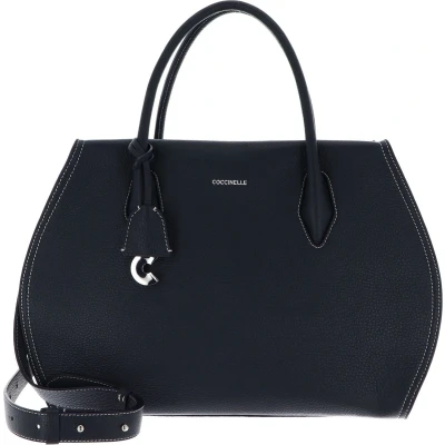 Afbeelding van COCCINELLE Leren Schoudertas Handtas Lord Handbag Grained Leather Midnight Blue Donkerblauw