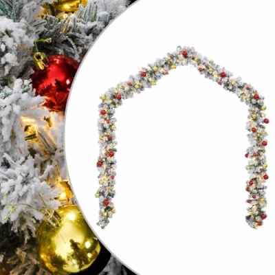 Afbeelding van Kerstslinger met kerstballen en LED lampjes 5 m PVC groen