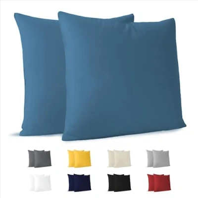 Afbeelding van Dreamzie Pillowcase 30x30 cm (batch van 2) 100% katoenen trui 150 gsm blauw kussensloop 30 x resistent en hypoallergeen kussendeksel voor kussen