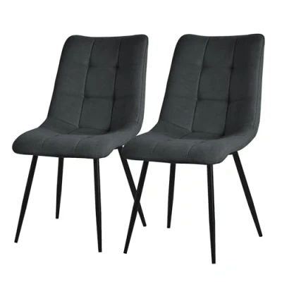 Afbeelding van Eetkamerstoelen set van 2 antraciet Keukenstoel met polyester hoes en stalen poten ML design