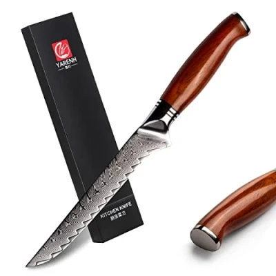 Afbeelding van YARENH Uitbeenmes 15.6 cm, Fileermes, 73 Lagen Damaststaal Scherp Lemmet, Ergonomisch Dalbergia handvat, Professioneel Keukenmes, met Geschenkdoos